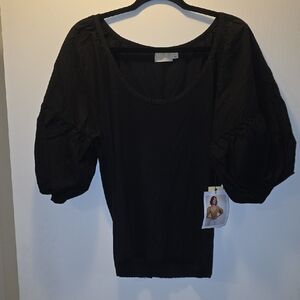Nation LTD Elegant Black Blouse with Puff Sleeves